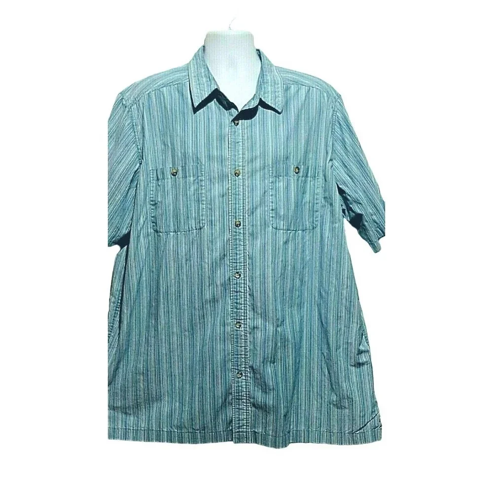 KINGSIZE Brand Mens 2XL Short Sleeve Shirt Button Front Blue Stripe - Picture 2 of 6
